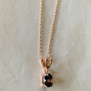 LeVian Brown Smoky Oval Quartz Necklace, Rose Gold Plated Silver